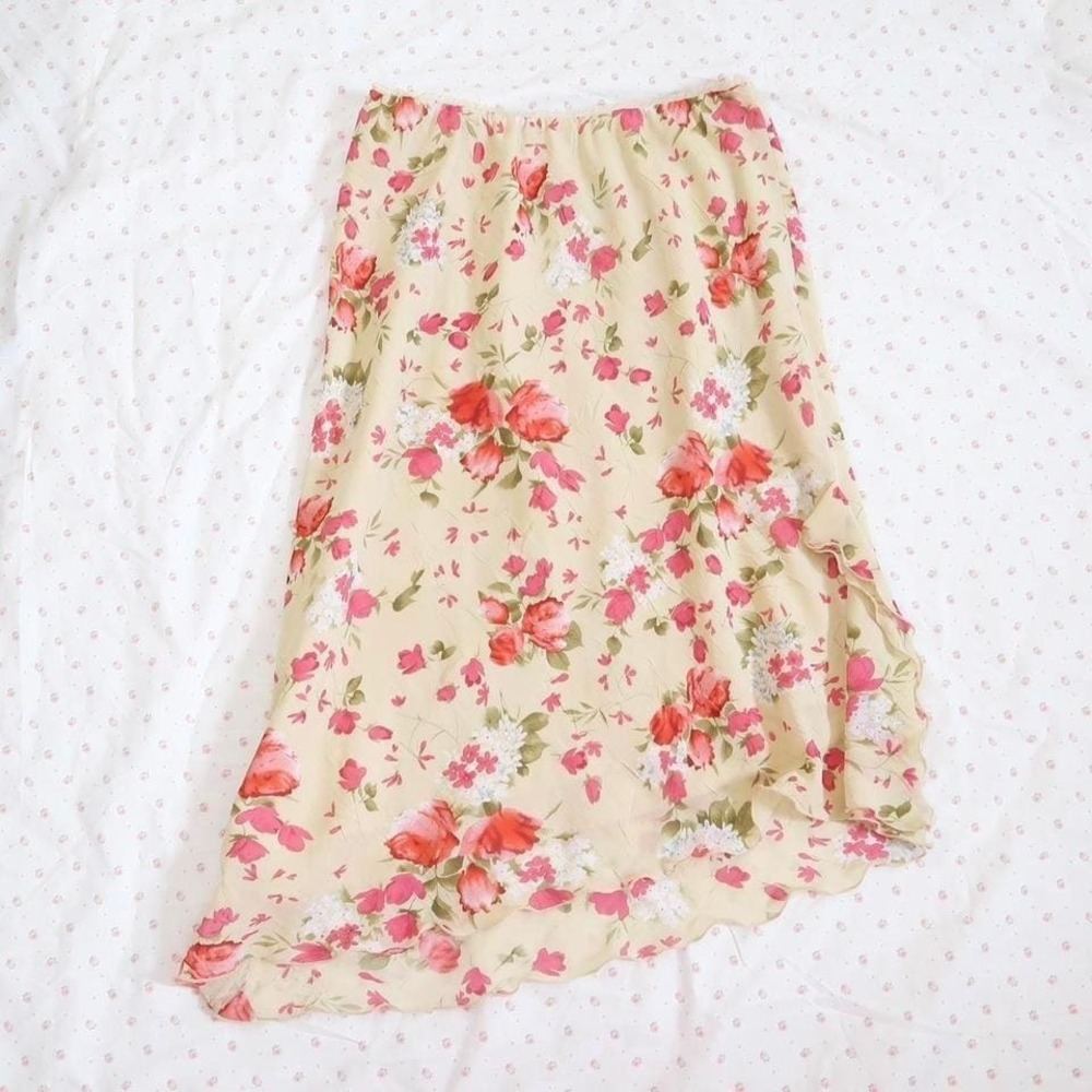 vintage floral asymmetrical midi skirt